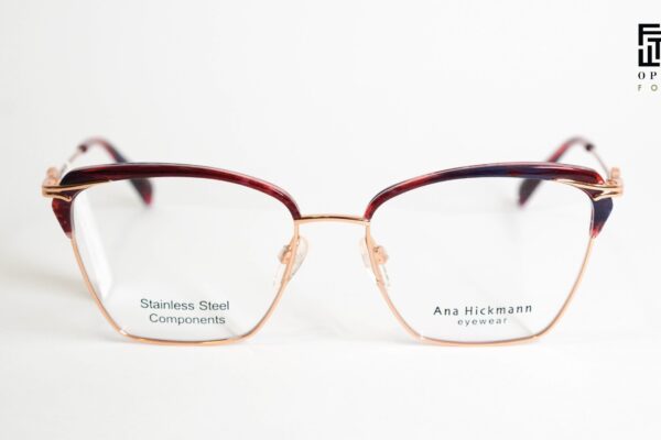 Ženske dioptrijske naočare Ana Hickmann AH1574 E01 metalne sa crvenim i teget detaljima